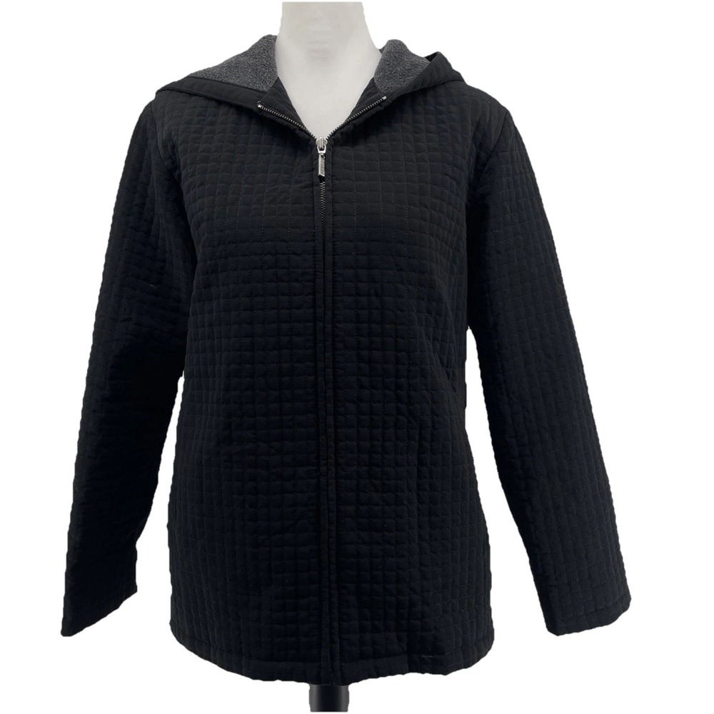 Esprit Hooded‎ Quilted Coat Women's Medium Black Classic Zipper Mid Weight